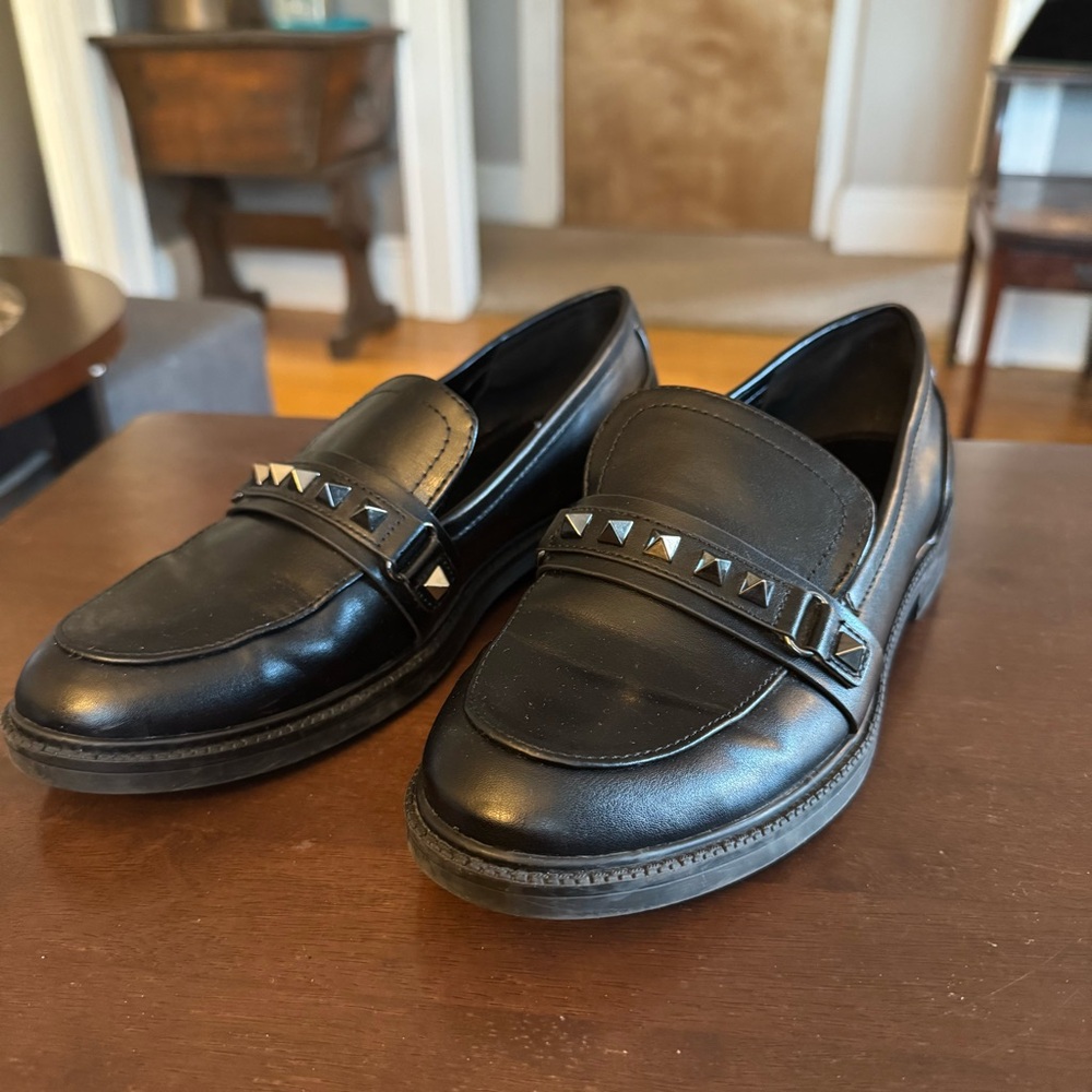 Marc Fisher Black Studded Loafers